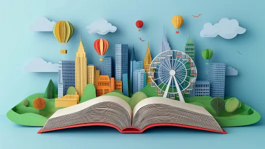 a city springing out of a book