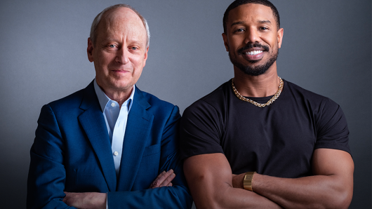 Photo of Michael Sandel and Michael B. Jordan