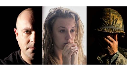 Three people looking anxious and stressed.