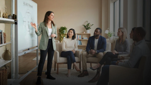 A woman leading a meeting.