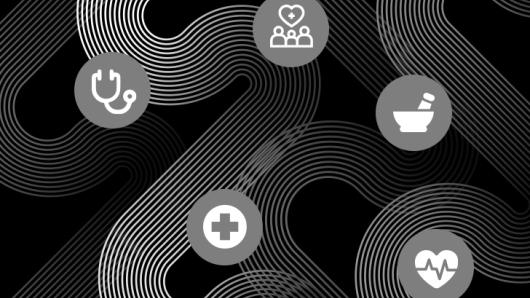 Five icons on a black background.