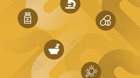 Five icons on a yellow background.