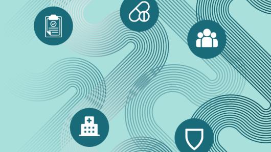 Five icons on a light blue background.