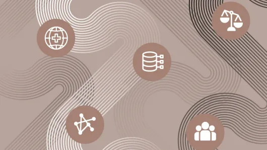 Five icons on a tan background.