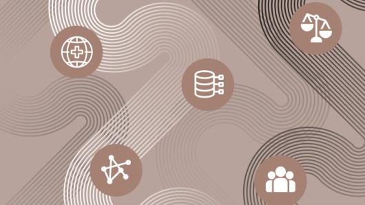 Five icons on a tan background.