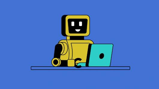 Robot at a computer