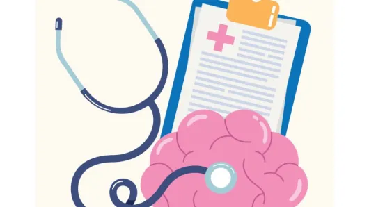 A stethoscope, chart and brain.