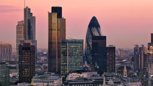 Photo of city skyline at sunset