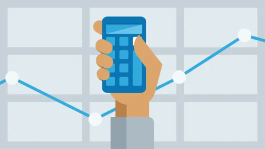 Graphic of hand holding calculator