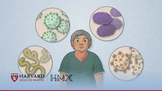Person surrounded by examples of viruses