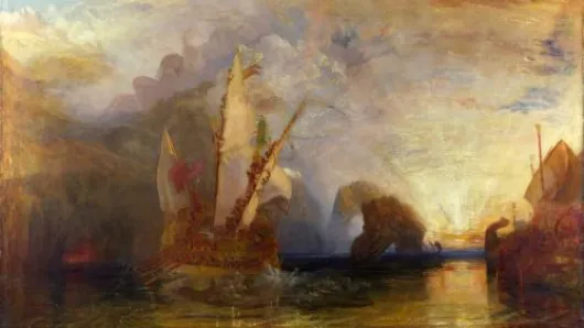 Large ancient ship sailing across the ocean