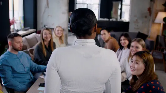 Woman leading her team