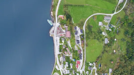 A birds-eye view of a coastline.