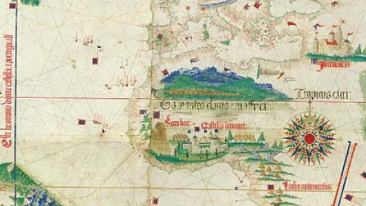 Earliest surviving map showing Portuguese geographic discoveries in the east and west.