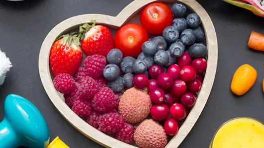 Healthy foods and exercise items
