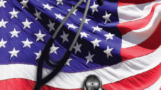 Stethoscope on top of U.S. flag